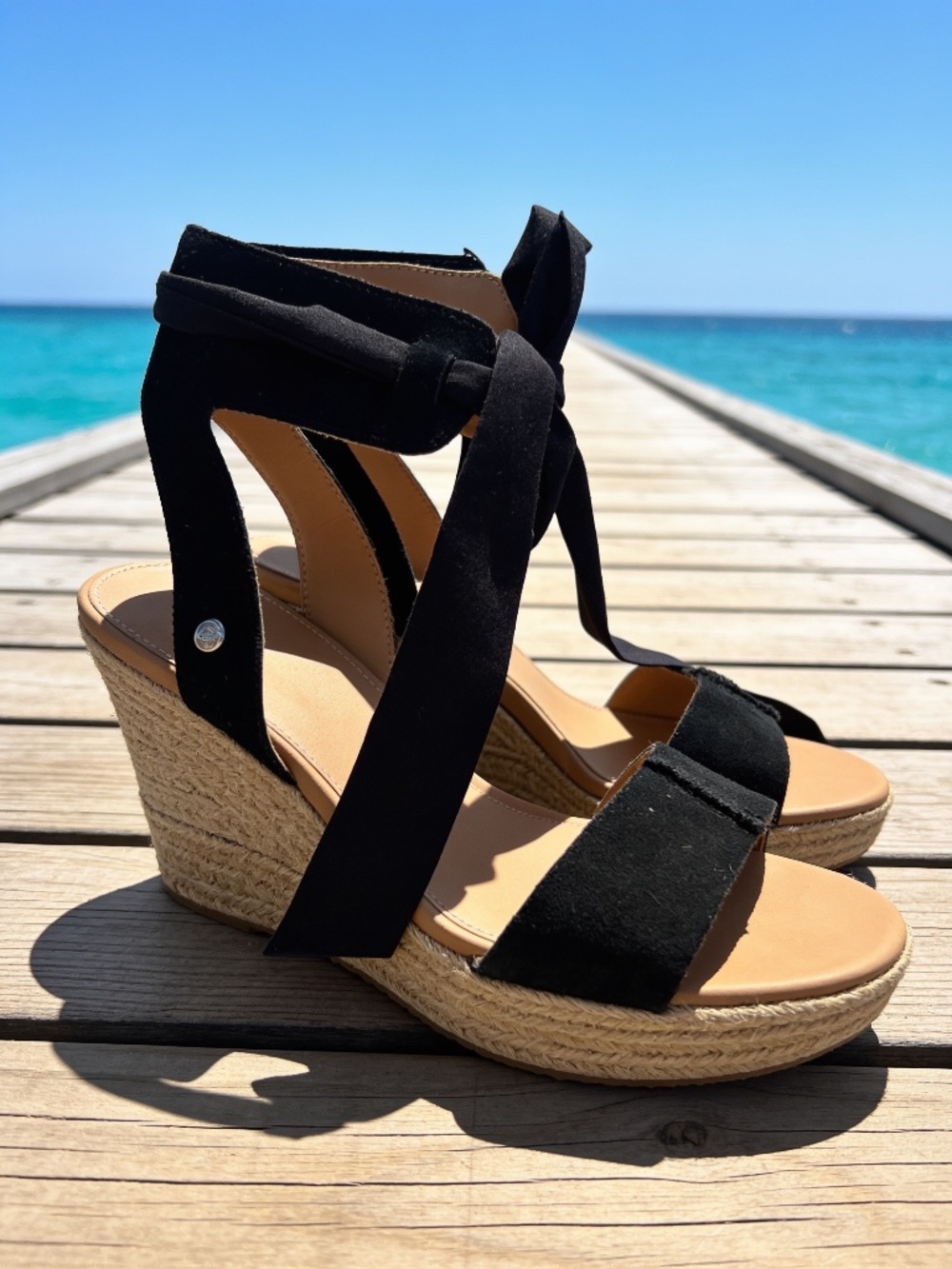 UGG Yarrow Suede Espadrille Wedge Sandal w/ Ankle Straps Size 41